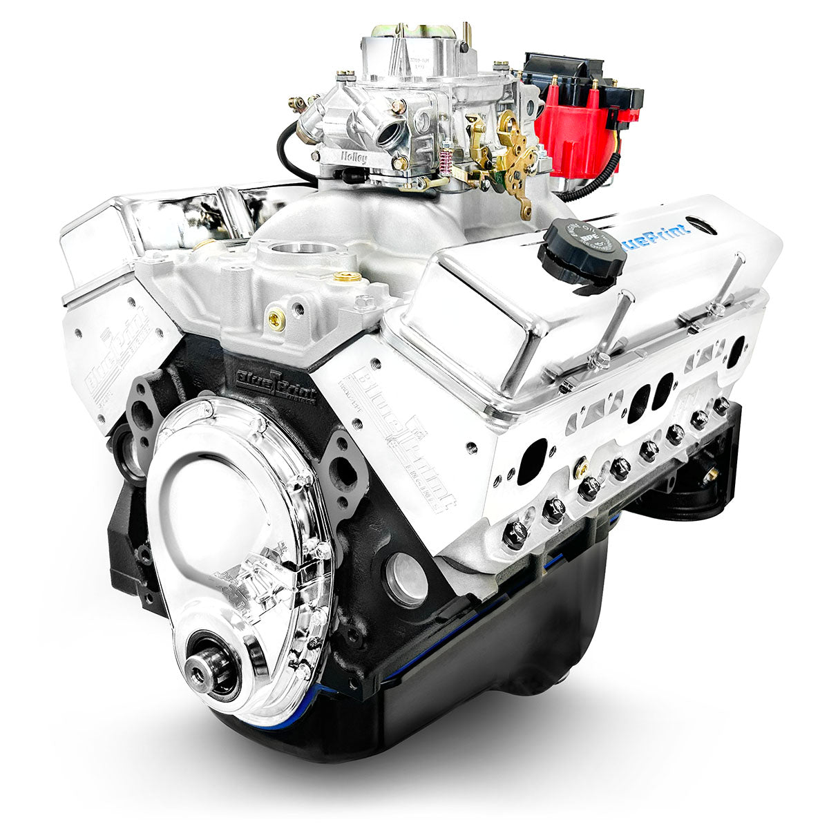 New BluePrint Small Block GM 383 c.i. Crate Engine - dressed longblock w/ carb for 87 octane fuel - BP38315CTC1